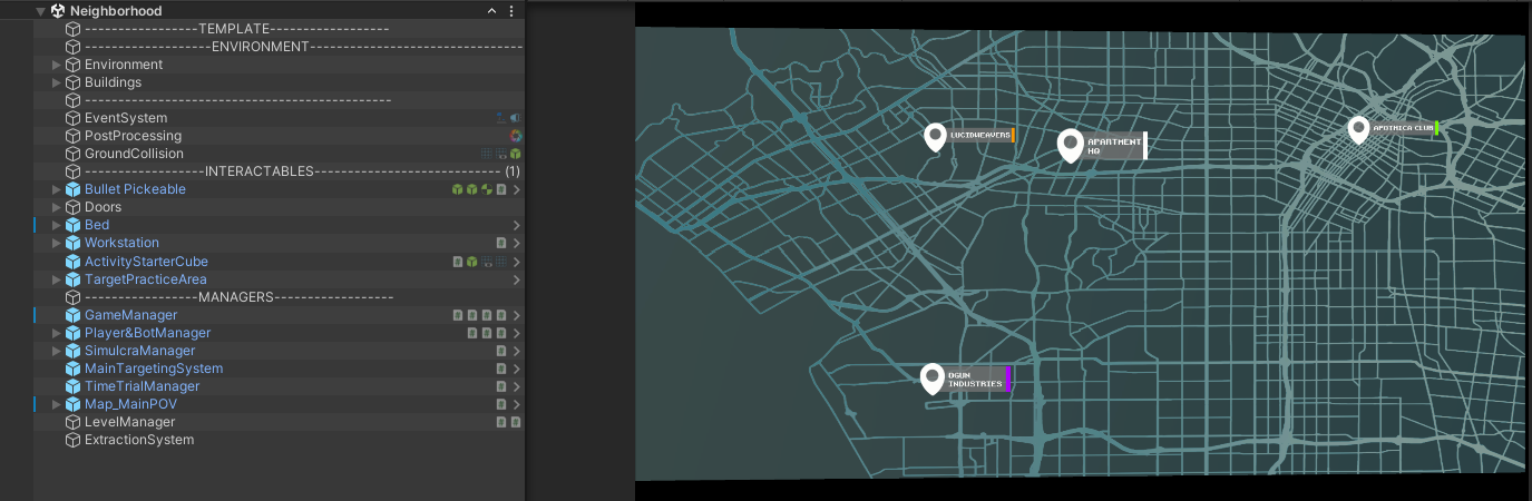 Neighborhood scene hierarchy and map context