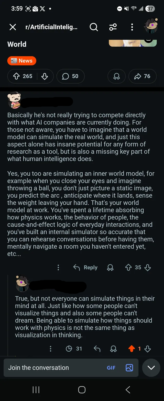 Reddit thread screenshot: initial reply